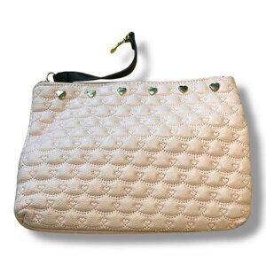 Women’s Betsey Johnson Light Pink Quilted Leather Heart Clutch Wristlet